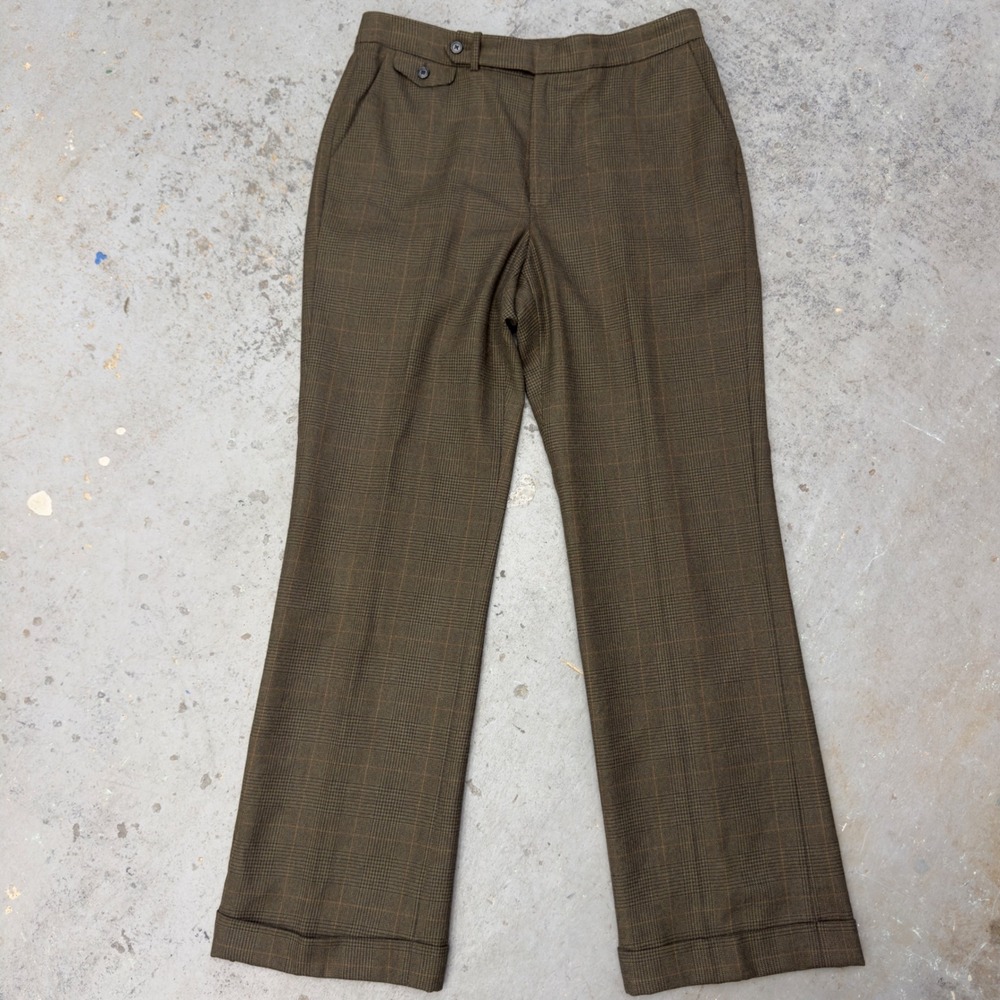 Lauren Ralph Lauren Brown Glen Plaid Wool Cuffed Trousers Pants Size 12